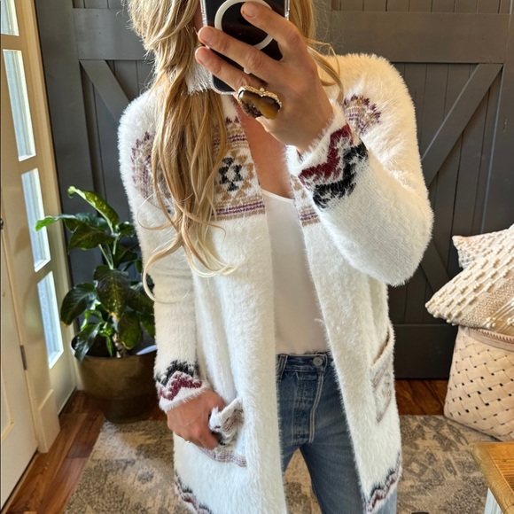 New Cozy Native Print Long Cardigan Sweater Top Boho Blanket Teddy Cowichan - Picture 4 of 10